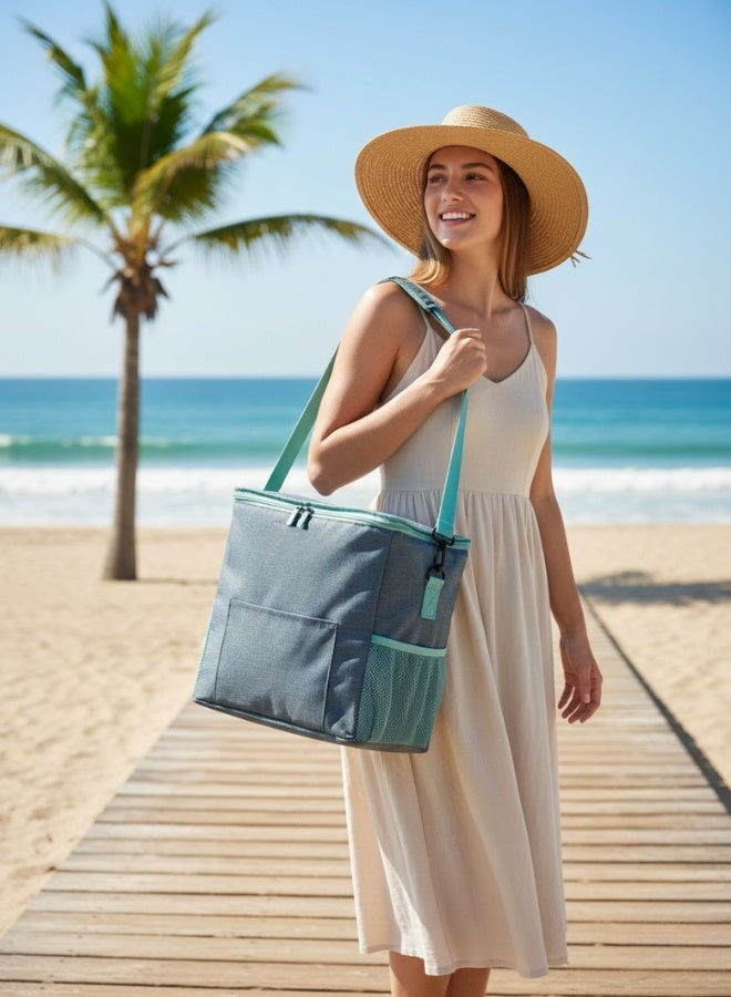 هابي هوم حقيبة تبريد معزولة بسعة 16 لتر – حقيبة غداء حرارية من مادة الجينز مع بطانة ألمنيوم لحفظ الطعام والمشروبات، حقيبة تبريد خفيفة وعملية مع مقبض، مثالية للنزهات، السفر، التسوق، المدرسة أو الأنشطة الخارجية، تحافظ على وجباتك ومشروباتك باردة، حقيبة حرارية أنيقة - Image 5